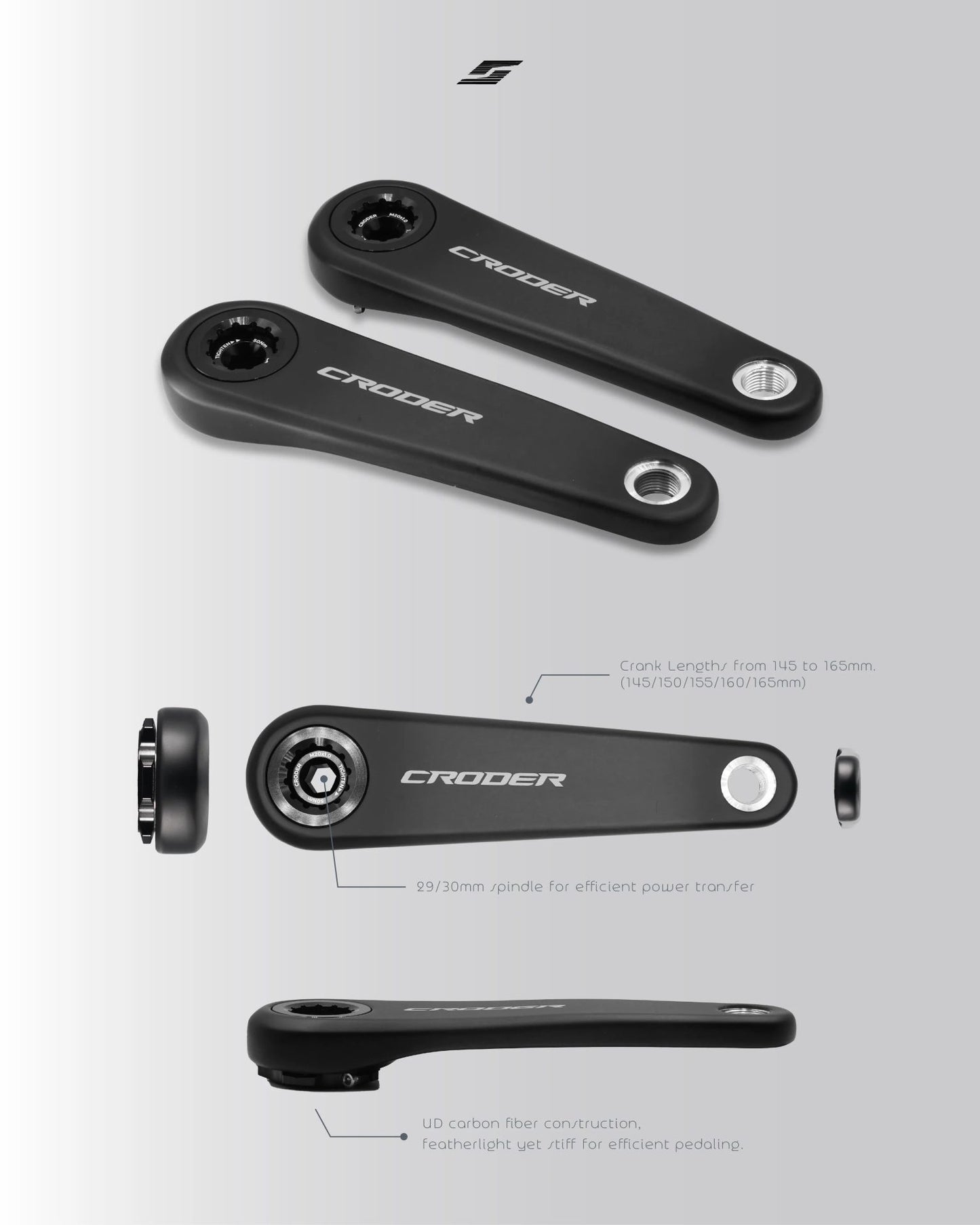 CRODER CARBON CRANK ARM 160mm(30mmスピンドル付き）